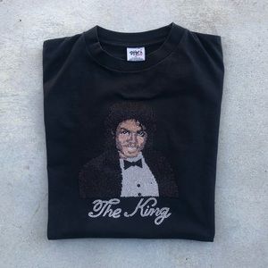 Vtg Michael Jackson The King Beaded Graphic Shaka Black Tee - Size XL